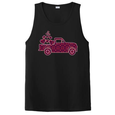 Cute Valentine's Day Plaid Pickup Truck With Hearts PosiCharge Competitor Tank