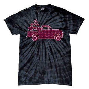 Cute Valentine's Day Plaid Pickup Truck With Hearts Tie-Dye T-Shirt