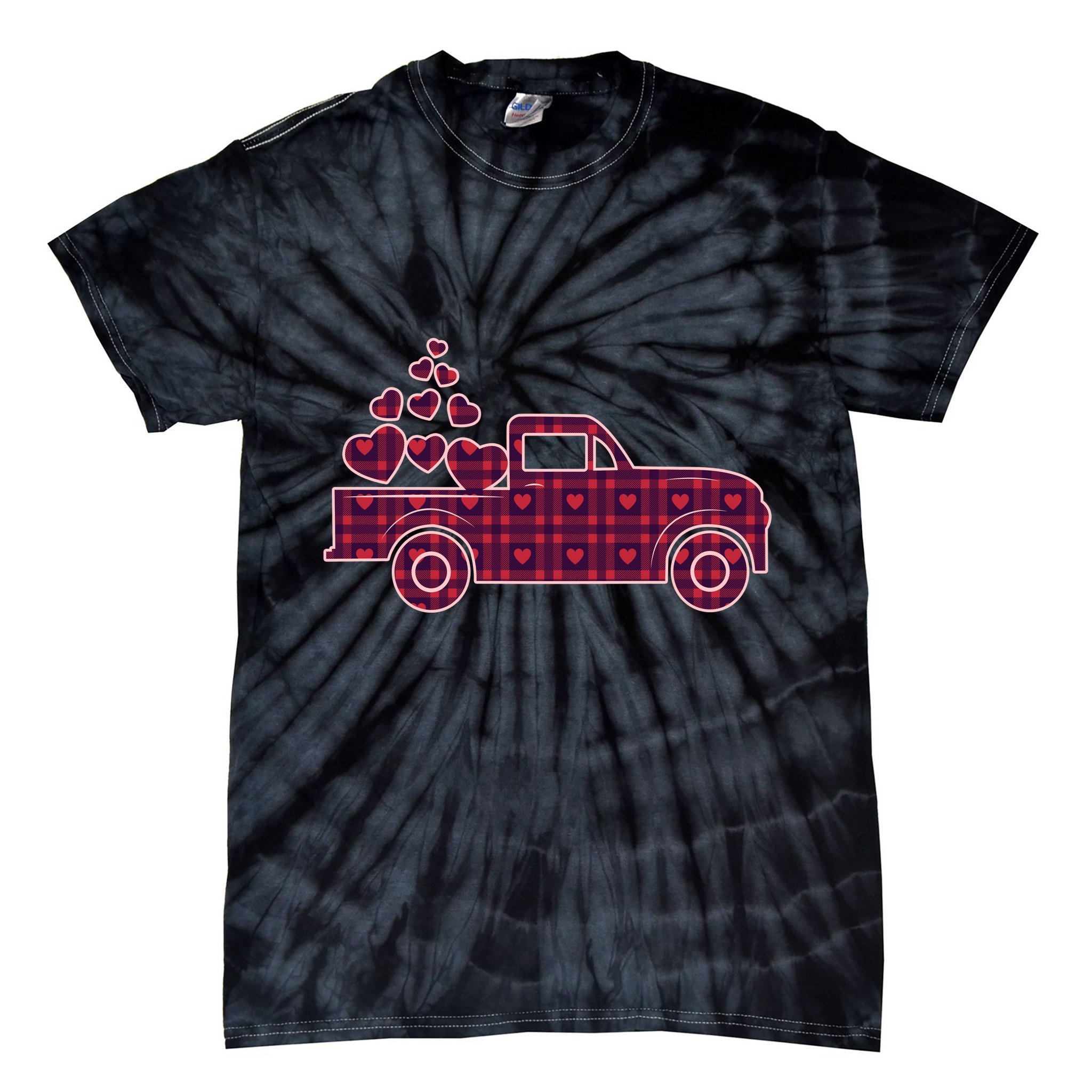 Cute Valentine's Day Plaid Pickup Truck With Hearts Tie-Dye T-Shirt