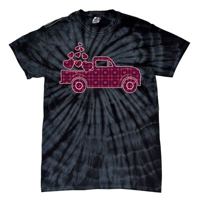 Cute Valentine's Day Plaid Pickup Truck With Hearts Tie-Dye T-Shirt