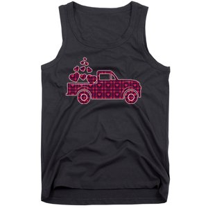 Cute Valentine's Day Plaid Pickup Truck With Hearts Tank Top