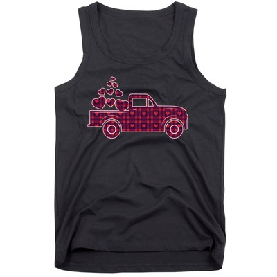 Cute Valentine's Day Plaid Pickup Truck With Hearts Tank Top