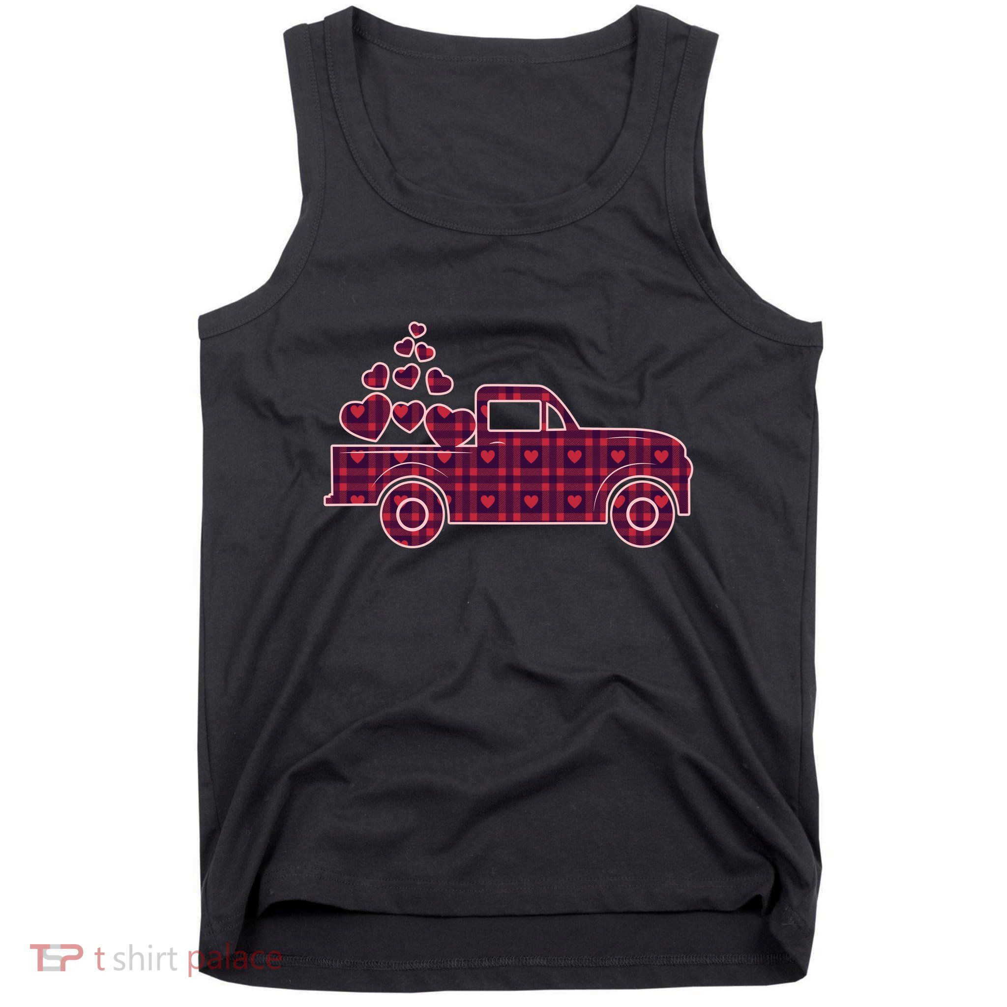Cute Valentine's Day Plaid Pickup Truck With Hearts Tank Top
