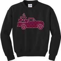 Cute Valentine's Day Plaid Pickup Truck With Hearts Kids Sweatshirt