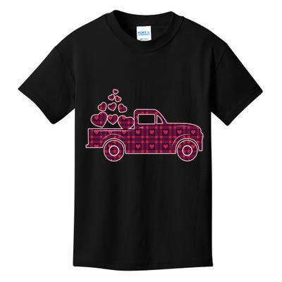 Cute Valentine's Day Plaid Pickup Truck With Hearts Kids T-Shirt