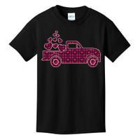 Cute Valentine's Day Plaid Pickup Truck With Hearts Kids T-Shirt