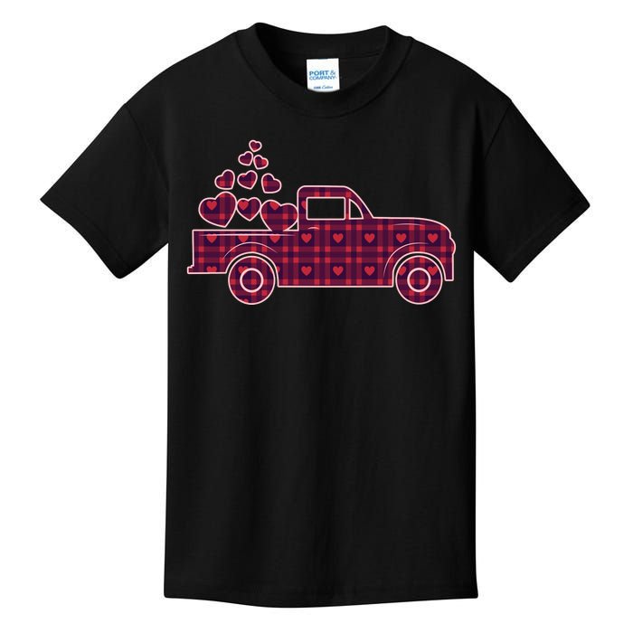 Cute Valentine's Day Plaid Pickup Truck With Hearts Kids T-Shirt