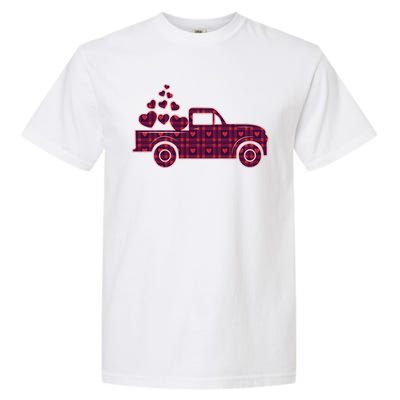 Cute Valentine's Day Plaid Pickup Truck With Hearts Garment-Dyed Heavyweight T-Shirt