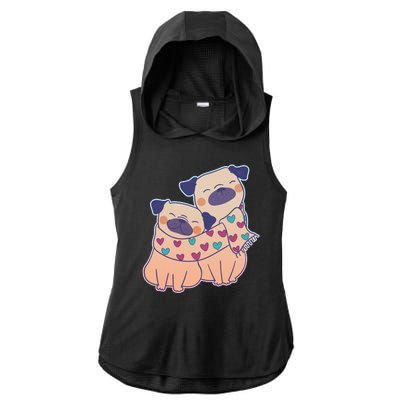 Cute Valentine's Day Puppies Ladies PosiCharge Tri-Blend Wicking Draft Hoodie Tank