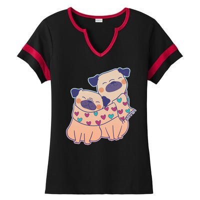 Cute Valentine's Day Puppies Ladies Halftime Notch Neck Tee