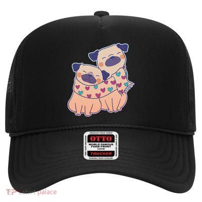 Cute Valentine's Day Puppies High Crown Mesh Back Trucker Hat
