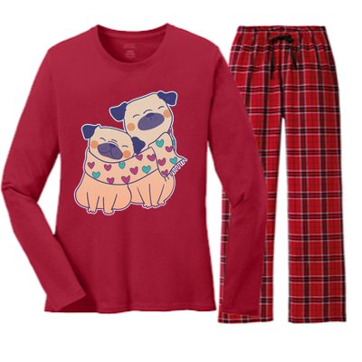 Cute Valentine's Day Puppies Women's Long Sleeve Flannel Pajama Set 