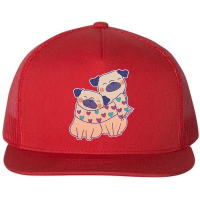 Cute Valentine's Day Puppies Flat Bill Trucker Hat