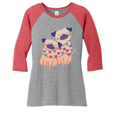 Cute Valentine's Day Puppies Women's Tri-Blend 3/4-Sleeve Raglan Shirt