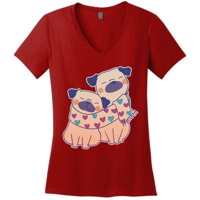 Cute Valentine's Day Puppies Women's V-Neck T-Shirt