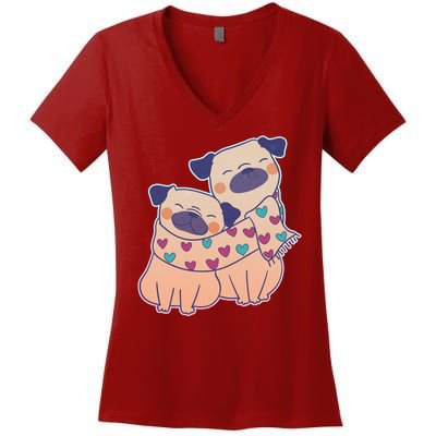 Cute Valentine's Day Puppies Women's V-Neck T-Shirt