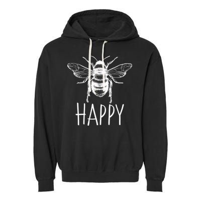 Cute Vintage Bee Happy Garment-Dyed Fleece Hoodie
