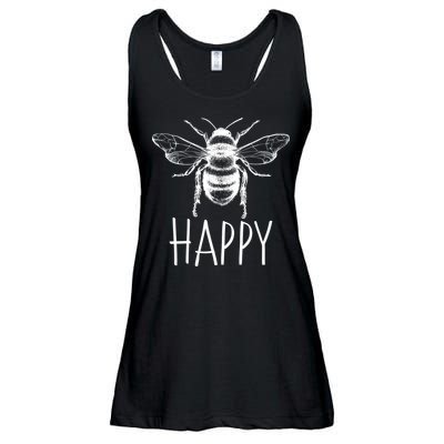 Cute Vintage Bee Happy Ladies Essential Flowy Tank
