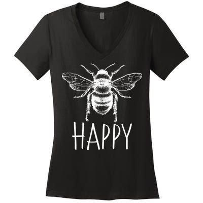 Cute Vintage Bee Happy Women's V-Neck T-Shirt