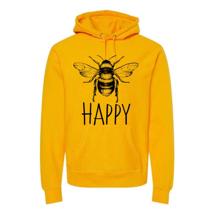 Cute Vintage Bee Happy Premium Hoodie