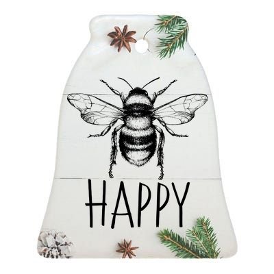 Cute Vintage Bee Happy Ceramic Bell Ornament