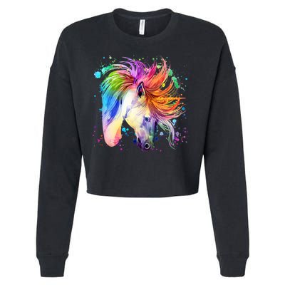 Cute Watercolor Rainbow Unicorn Cropped Pullover Crew