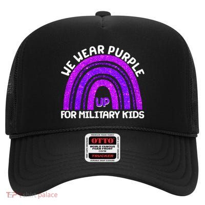 Cute We Wear Purple Up For Military Kids Purple Rainbow High Crown Mesh Back Trucker Hat