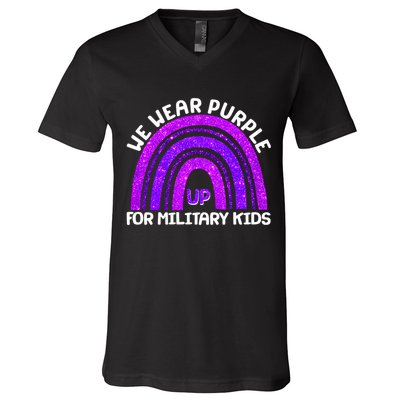 Cute We Wear Purple Up For Military Kids Purple Rainbow V-Neck T-Shirt