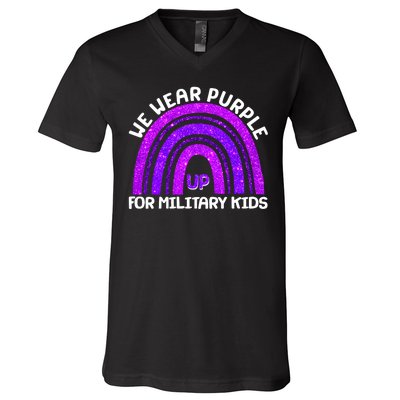 Cute We Wear Purple Up For Military Kids Purple Rainbow V-Neck T-Shirt