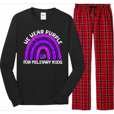 Cute We Wear Purple Up For Military Kids Purple Rainbow Long Sleeve Pajama Set