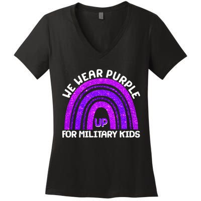 Cute We Wear Purple Up For Military Kids Purple Rainbow Women's V-Neck T-Shirt