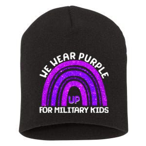 Cute We Wear Purple Up For Military Kids Purple Rainbow Short Acrylic Beanie