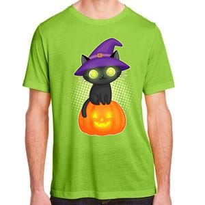 Cute Witch Kitten With Pumpkin Adult ChromaSoft Performance T-Shirt