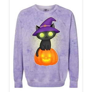 Cute Witch Kitten With Pumpkin Colorblast Crewneck Sweatshirt