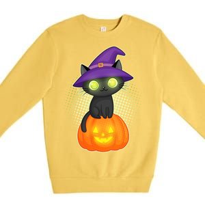 Cute Witch Kitten With Pumpkin Premium Crewneck Sweatshirt