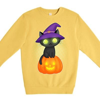 Cute Witch Kitten With Pumpkin Premium Crewneck Sweatshirt