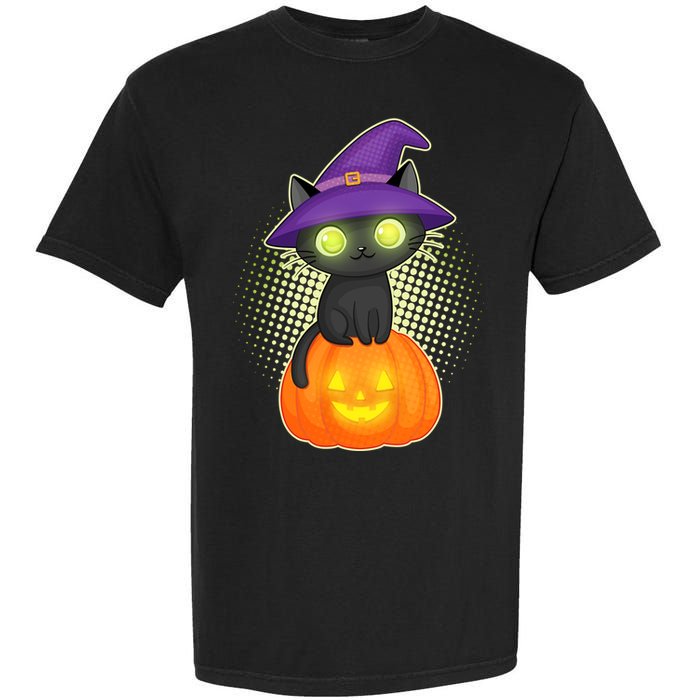 Cute Witch Kitten With Pumpkin Garment-Dyed Heavyweight T-Shirt