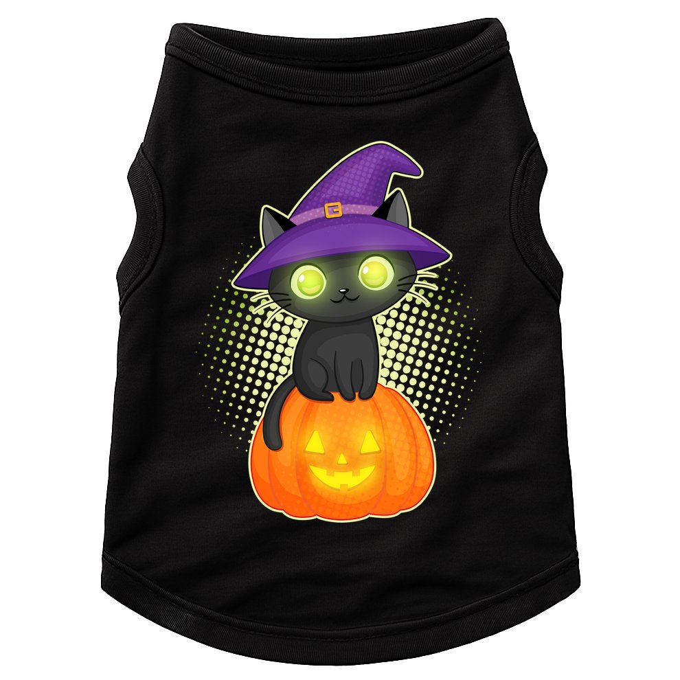 Cute Witch Kitten With Pumpkin Doggie Tank