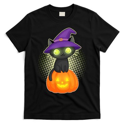 Cute Witch Kitten With Pumpkin T-Shirt