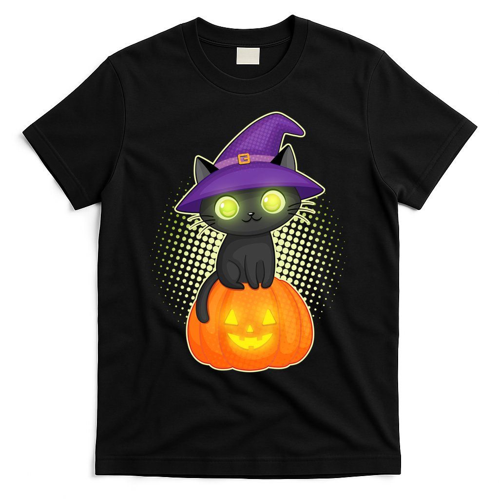 Cute Witch Kitten With Pumpkin T-Shirt