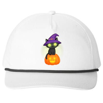 Cute Witch Kitten With Pumpkin Snapback Five-Panel Rope Hat