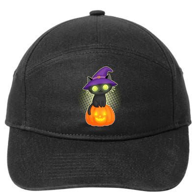 Cute Witch Kitten With Pumpkin 7-Panel Snapback Hat