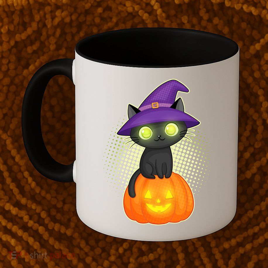 Cute Witch Kitten With Pumpkin Mug