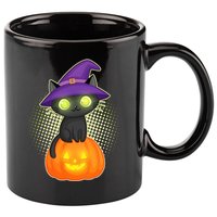 Cute Witch Kitten With Pumpkin 11oz C Handle Ceramic Mug
