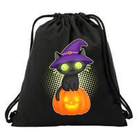 Cute Witch Kitten With Pumpkin Drawstring Bag
