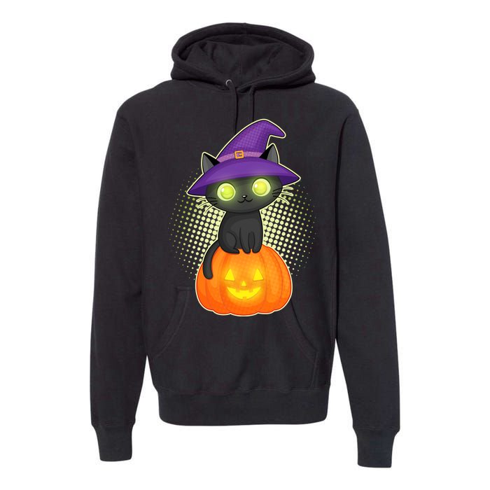 Cute Witch Kitten With Pumpkin Premium Hoodie