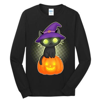 Cute Witch Kitten With Pumpkin Tall Long Sleeve T-Shirt