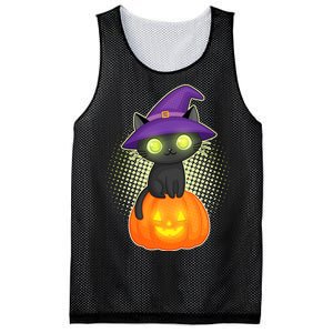 Cute Witch Kitten With Pumpkin Mesh Reversible Basketball Jersey Tank