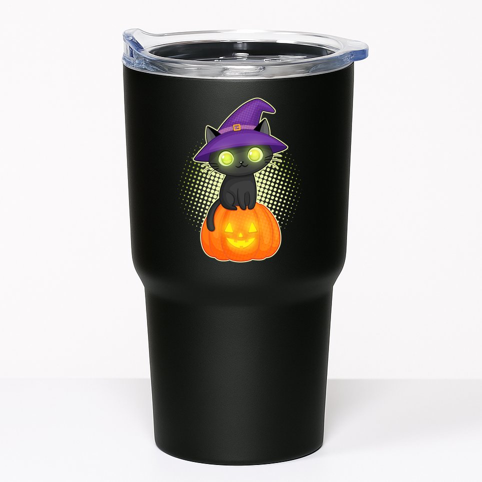 Cute Witch Kitten With Pumpkin Tumbler