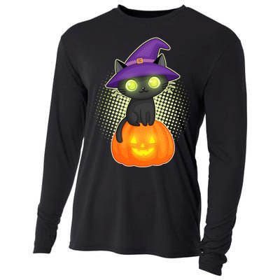 Cute Witch Kitten With Pumpkin Cooling Performance Long Sleeve Crew